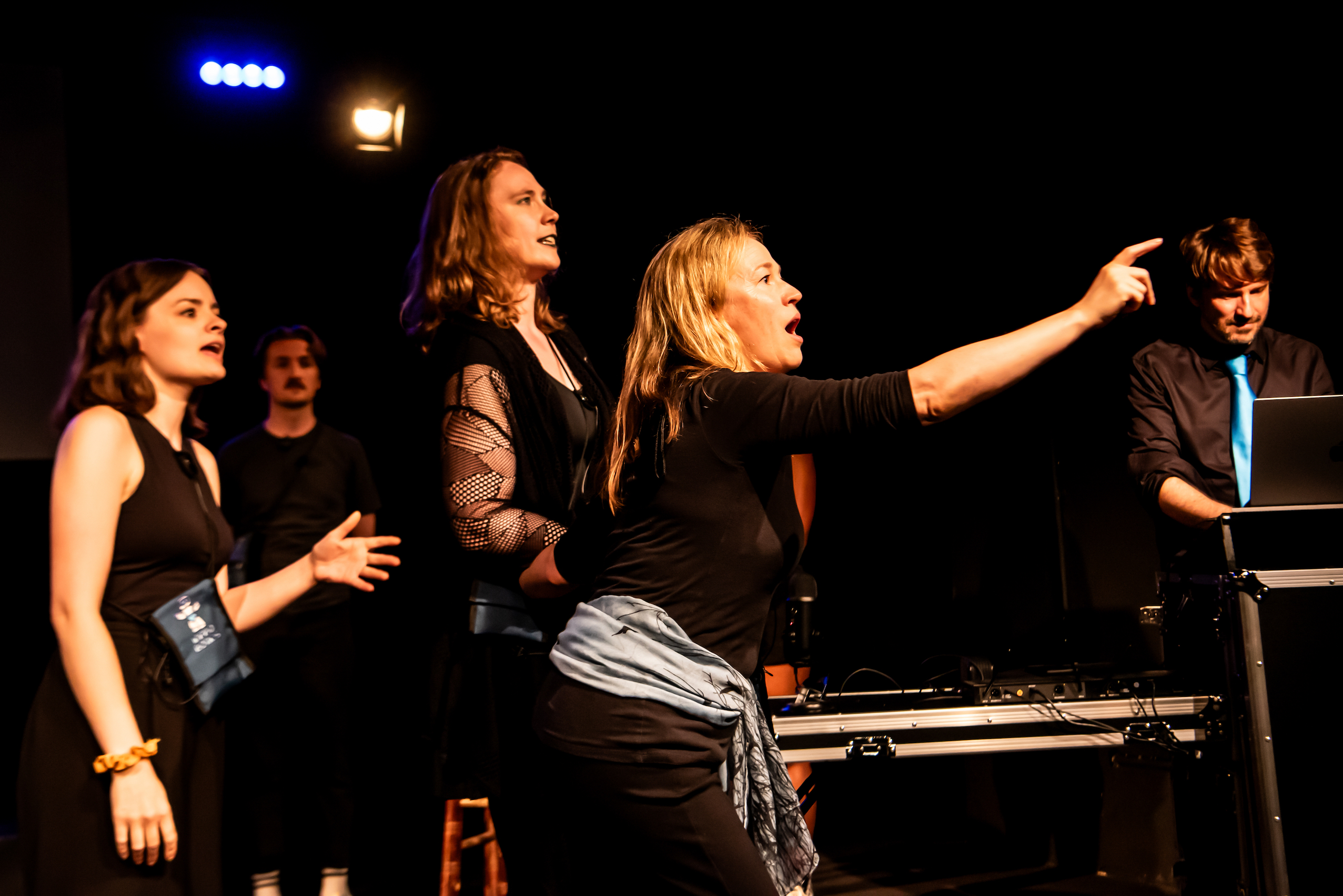 Photo: Lidia Crisafulli at AI Festival 2023. mprobotics Artificial Intelligence Improvisation feat. Jodie Irvine, Ben Lovell, Fiona Howat, Julie Flower and Piotr Mirowski.